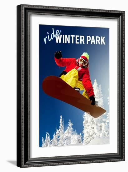 Winter Park, Colorado - Snowboarder-Lantern Press-Framed Art Print