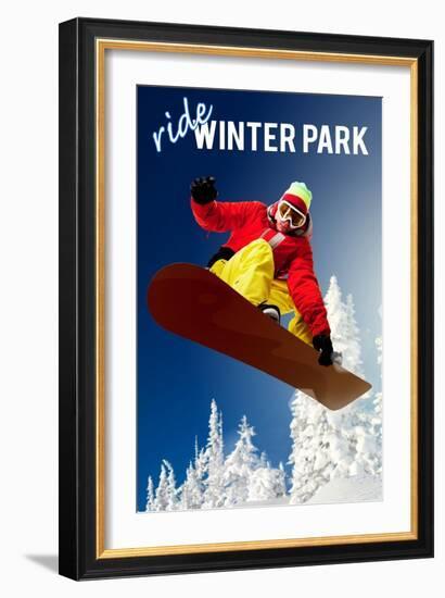 Winter Park, Colorado - Snowboarder-Lantern Press-Framed Art Print