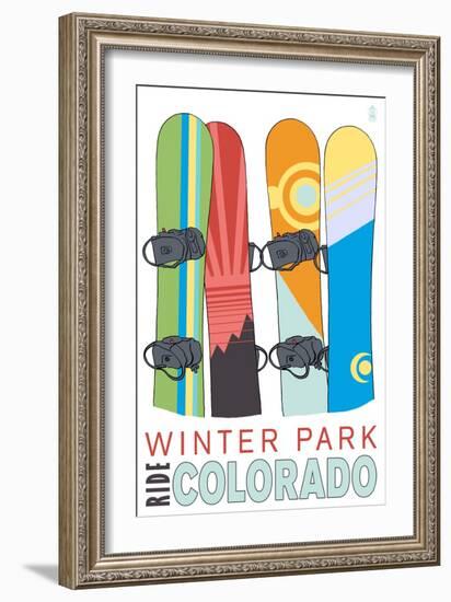 Winter Park, Colorado - Snowboards in Snow-Lantern Press-Framed Art Print