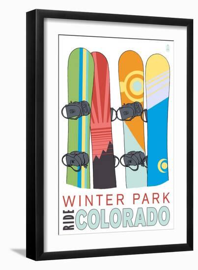 Winter Park, Colorado - Snowboards in Snow-Lantern Press-Framed Art Print