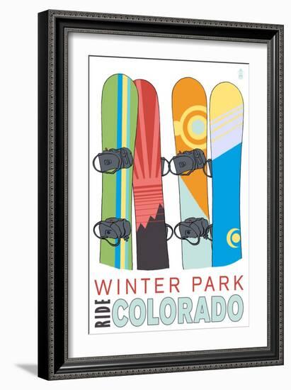 Winter Park, Colorado - Snowboards in Snow-Lantern Press-Framed Art Print