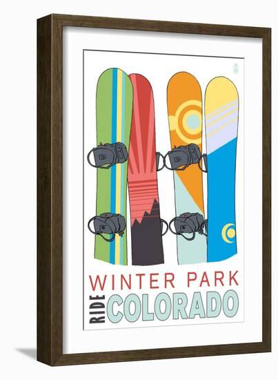 Winter Park, Colorado - Snowboards in Snow-Lantern Press-Framed Premium Giclee Print