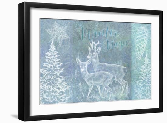 Winter Roebuck and  Roe Deer-Cora Niele-Framed Giclee Print