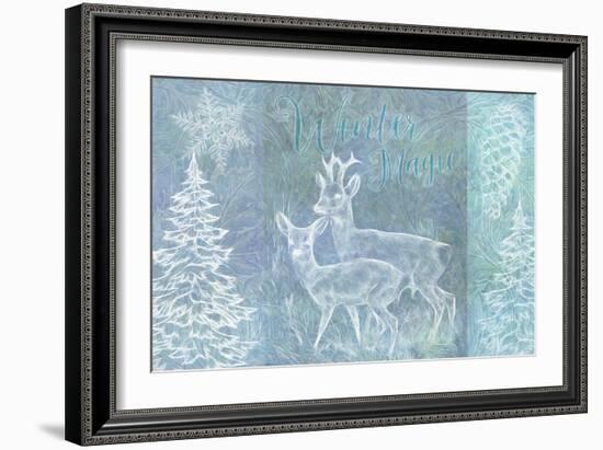 Winter Roebuck and  Roe Deer-Cora Niele-Framed Giclee Print