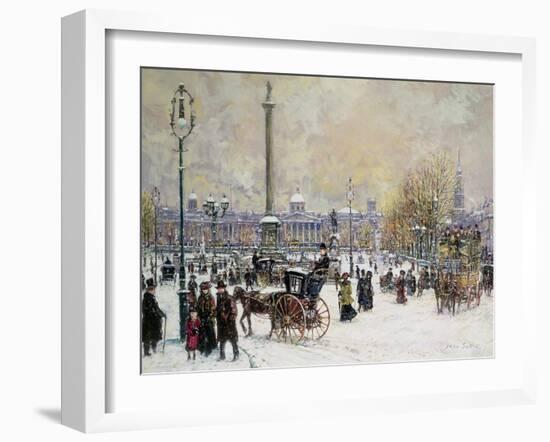 Winter's Mantle, Trafalgar Square, London-John Sutton-Framed Giclee Print
