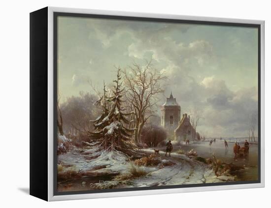 Winter Scene, 19Th Century-Andreas Schelfhout-Framed Premier Image Canvas