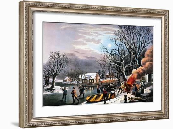 Winter Scene: Evening 1854-Currier & Ives-Framed Giclee Print