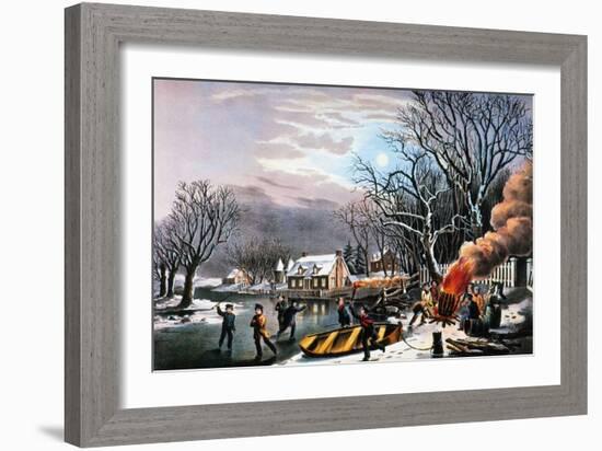 Winter Scene: Evening 1854-Currier & Ives-Framed Giclee Print