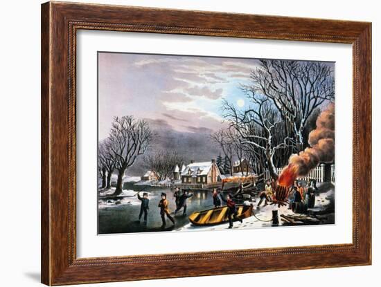 Winter Scene: Evening 1854-Currier & Ives-Framed Giclee Print