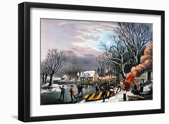 Winter Scene: Evening 1854-Currier & Ives-Framed Giclee Print