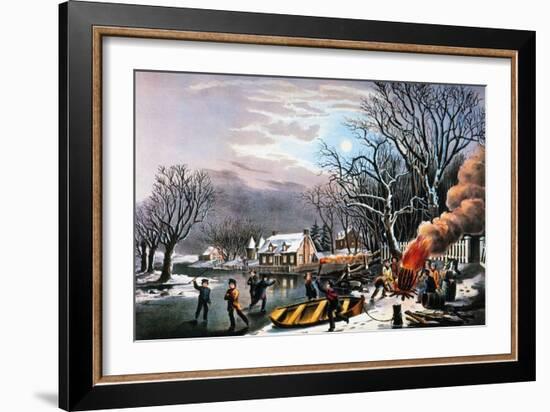 Winter Scene: Evening 1854-Currier & Ives-Framed Giclee Print