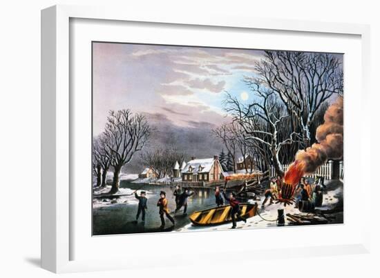 Winter Scene: Evening 1854-Currier & Ives-Framed Giclee Print