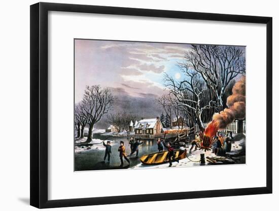 Winter Scene: Evening 1854-Currier & Ives-Framed Giclee Print