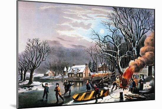 Winter Scene: Evening 1854-Currier & Ives-Mounted Giclee Print