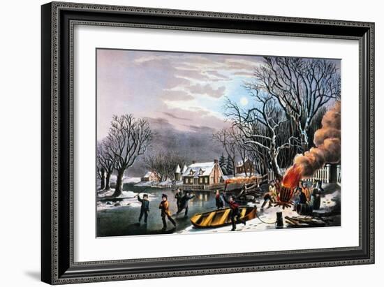 Winter Scene: Evening 1854-Currier & Ives-Framed Giclee Print