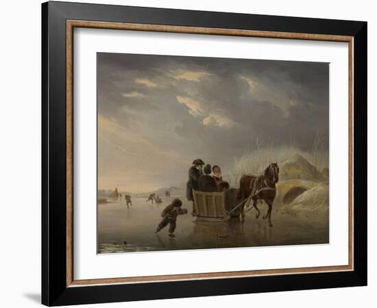 Winter Scene, Horse-Sleigh on the Ice-Andries Vermeulen-Framed Art Print