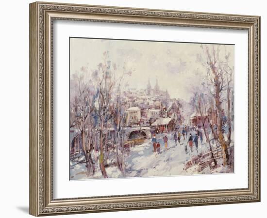 Winter Scene in a French Cathedral Town-Heinrich Hansen-Framed Giclee Print