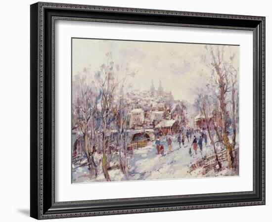 Winter Scene in a French Cathedral Town-Heinrich Hansen-Framed Giclee Print