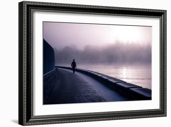 Winter Scene Male Figure Walking Along Pathway Beside Lake-Sharon Wish-Framed Photographic Print