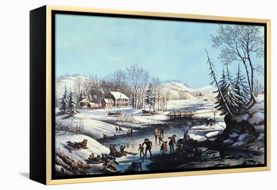 Winter Scene: Morning 1854-Currier & Ives-Framed Premier Image Canvas