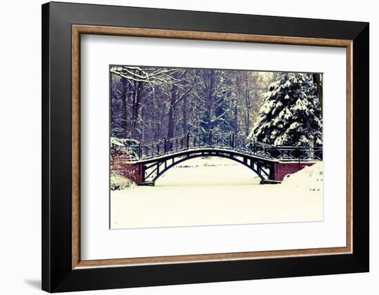 Winter Scene - Old Bridge in Winter Snowy Park-Gorilla-Framed Photographic Print