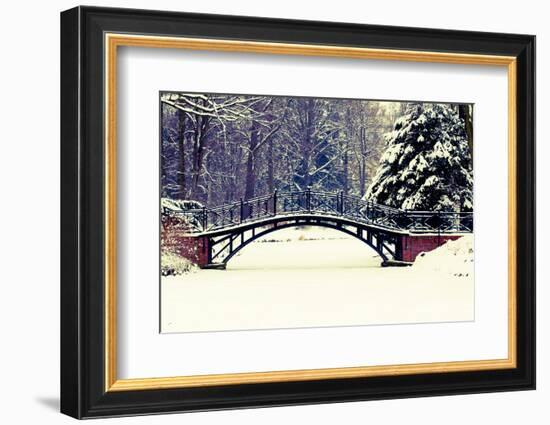 Winter Scene - Old Bridge in Winter Snowy Park-Gorilla-Framed Photographic Print