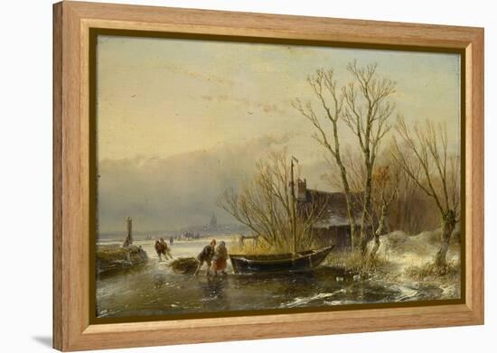 Winter Scene on the Ice with Wood Gatherers-Andreas Schelfhout-Framed Stretched Canvas