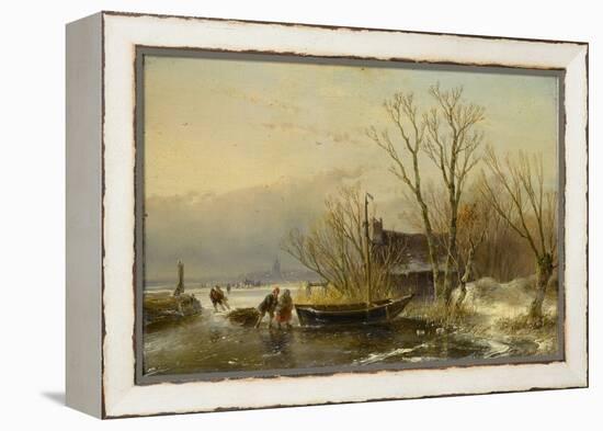 Winter Scene on the Ice with Wood Gatherers-Andreas Schelfhout-Framed Stretched Canvas