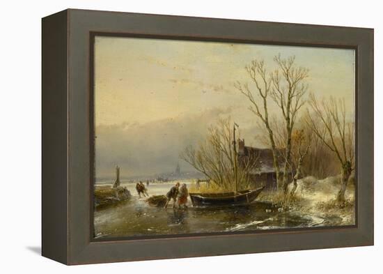 Winter Scene on the Ice with Wood Gatherers-Andreas Schelfhout-Framed Stretched Canvas