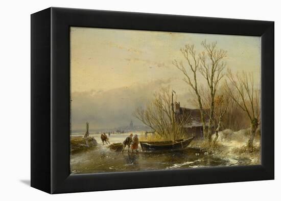 Winter Scene on the Ice with Wood Gatherers-Andreas Schelfhout-Framed Stretched Canvas