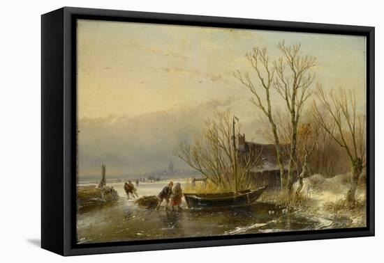 Winter Scene on the Ice with Wood Gatherers-Andreas Schelfhout-Framed Stretched Canvas