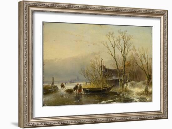 Winter Scene on the Ice with Wood Gatherers-Andreas Schelfhout-Framed Art Print