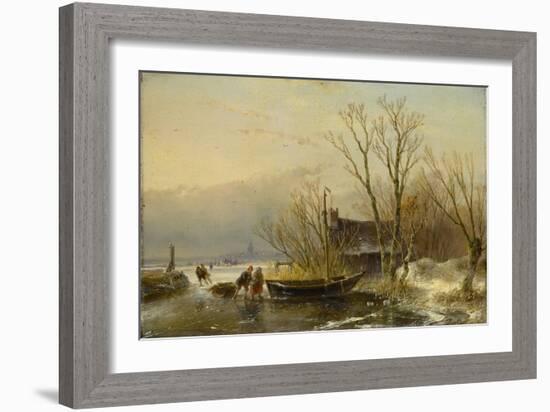 Winter Scene on the Ice with Wood Gatherers-Andreas Schelfhout-Framed Art Print