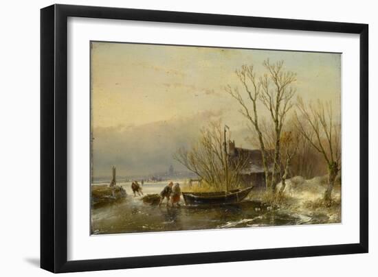Winter Scene on the Ice with Wood Gatherers-Andreas Schelfhout-Framed Art Print