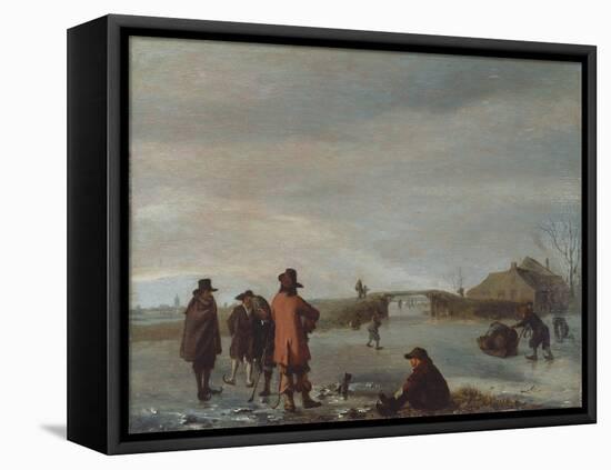 Winter Scene with a Group of Golfers on a Frozen River, C.1654-72 (Oil on Panel)-Adriaen van de Velde-Framed Premier Image Canvas