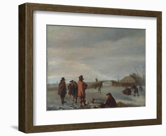 Winter Scene with a Group of Golfers on a Frozen River, C.1654-72 (Oil on Panel)-Adriaen van de Velde-Framed Giclee Print