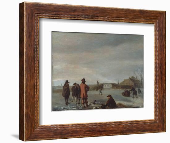 Winter Scene with a Group of Golfers on a Frozen River, C.1654-72 (Oil on Panel)-Adriaen van de Velde-Framed Giclee Print