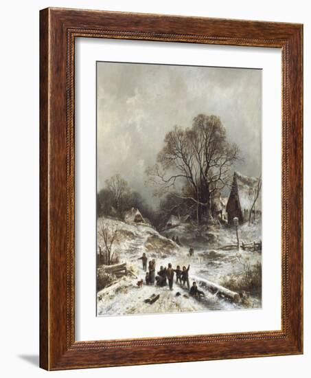 Winter Scene with Children Playing-Adolf Heinrich Lier-Framed Giclee Print