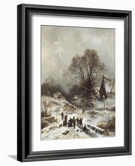 Winter Scene with Children Playing-Adolf Heinrich Lier-Framed Giclee Print