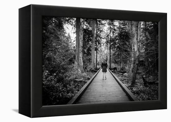 Winter Scene with Female Standing Alone in Woodland-Sharon Wish-Framed Premier Image Canvas