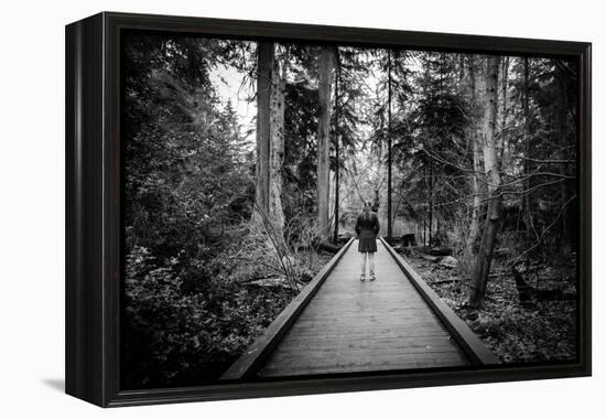 Winter Scene with Female Standing Alone in Woodland-Sharon Wish-Framed Premier Image Canvas