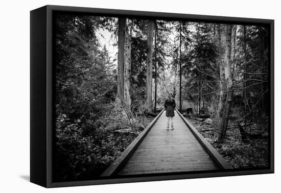 Winter Scene with Female Standing Alone in Woodland-Sharon Wish-Framed Premier Image Canvas