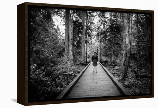 Winter Scene with Female Standing Alone in Woodland-Sharon Wish-Framed Premier Image Canvas