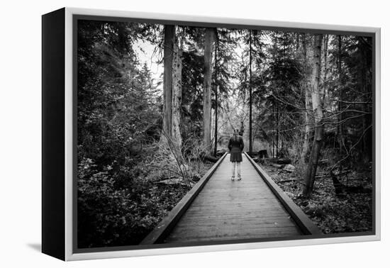 Winter Scene with Female Standing Alone in Woodland-Sharon Wish-Framed Premier Image Canvas