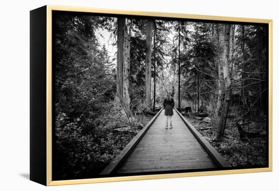 Winter Scene with Female Standing Alone in Woodland-Sharon Wish-Framed Premier Image Canvas