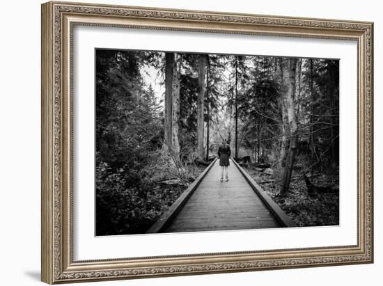 Winter Scene with Female Standing Alone in Woodland-Sharon Wish-Framed Photographic Print