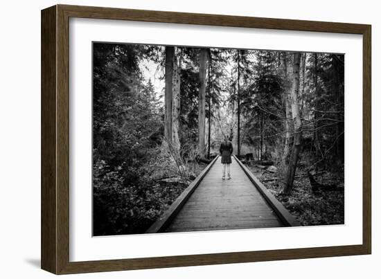 Winter Scene with Female Standing Alone in Woodland-Sharon Wish-Framed Photographic Print