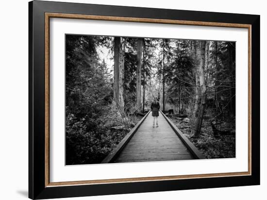 Winter Scene with Female Standing Alone in Woodland-Sharon Wish-Framed Photographic Print