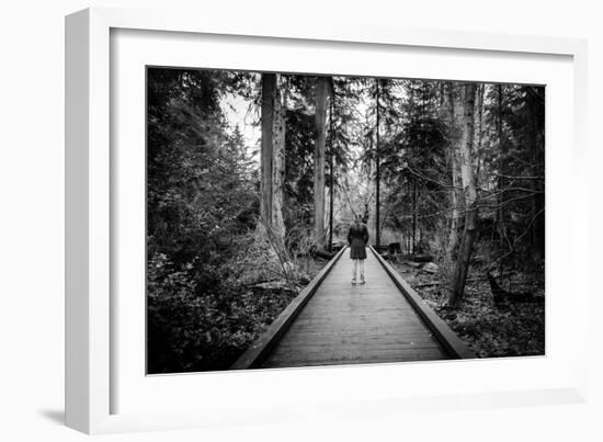 Winter Scene with Female Standing Alone in Woodland-Sharon Wish-Framed Photographic Print