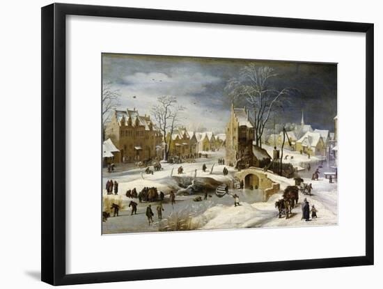 Winter Scene with Ice Skaters and Birds-Pieter Brueghel the Younger-Framed Art Print